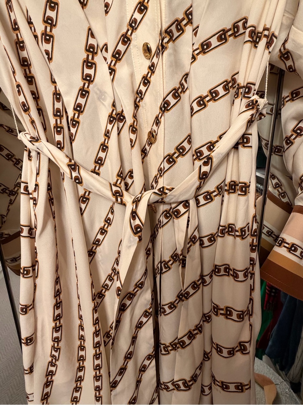 Zimmermann Cream Chain-Print Blouse Dress with Brown Trim- size 1 - Picture 5 of 9